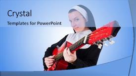  Presentation with nun - PPT theme consisting of christian songs - nun playing guitar background and a  colored foreground