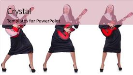  Presentation with silhouettes guitar - Slide deck featuring christian songs - nun with guitar isolated background and a coral colored foreground