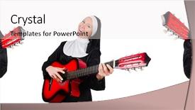  Presentation with nun - Audience pleasing slide deck consisting of christian songs - nun with guitar isolated backdrop and a sky blue colored foreground