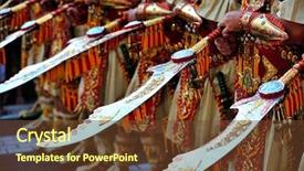  Presentation with fiesta - Theme consisting of christian sword - people during a parade spanish background and a  colored foreground