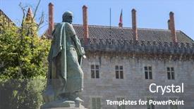  Presentation with world heritage - Colorful PPT theme enhanced with christian sword - statue of king afonso henriques backdrop and a gray colored foreground
