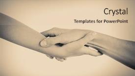  Presentation with helping hands - Theme enhanced with christian unity - two hands reaching toward each background and a lemonade colored foreground