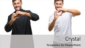  Presentation with hands the shape of a heart - PPT layouts featuring christian valentines - collage of handsome young man background and a  colored foreground