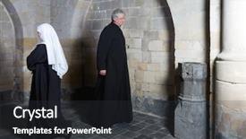  Presentation with medieval church - Slides featuring nun passing a priest along background and a dark gray colored foreground