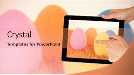  Presentation with digital - Cool new presentation design with christian web - hands touching digital tablet backdrop and a coral colored foreground