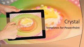  Presentation with hand touching finger digital - Presentation theme consisting of christian web - hands touching digital tablet background and a  colored foreground