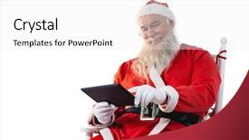  Presentation with using digital tablet - Cool new PPT theme with christian web - santa claus using digital tablet backdrop and a white colored foreground