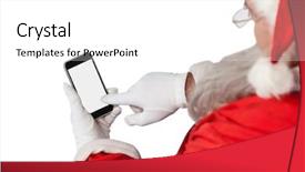  Presentation with mobile phone addiction - Beautiful slides featuring christian web - santa claus using mobile phone backdrop and a  colored foreground