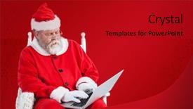 Presentation with santa - Cool new presentation theme with christian web - serious santa claus using laptop backdrop and a  colored foreground