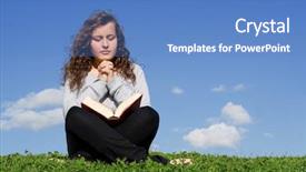  Presentation with reading bible - Presentation design enhanced with christian woman - pretty girl reading bible background and a teal colored foreground