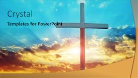  Presentation with christian - Colorful PPT layouts enhanced with christian-wooden-cross-at-sunset backdrop and a cyan colored foreground