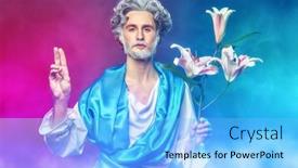  Presentation with lily flower - PPT theme having christianity-and-religion-art-image background and a light blue colored foreground