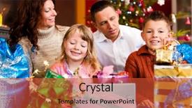  Presentation with fireside - Audience pleasing slides consisting of christmas - happy family parents backdrop and a red colored foreground