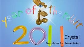  Presentation with new year card - PPT theme consisting of cartoon animals christmas - new year's fun balloon card background and a light blue colored foreground