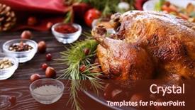  Presentation with turkey - Presentation design enhanced with christmas - tasty roasted turkey on plate background and a tawny brown colored foreground