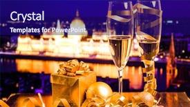  Presentation with new year streamer - PPT theme having year in the city - champagne background and a  colored foreground