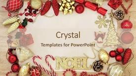  Presentation with gold border - Presentation consisting of christmas abstract background border with gold noel sign tree decorations and baubles with holly on parchment paper over oak wood background and a lemonade colored foreground