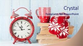  Presentation with christmas chocolate - Beautiful slides featuring christmas alarm clock mittens and hot chocolate backdrop and a sky blue colored foreground