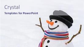  Presentation with new year card - Beautiful PPT theme featuring christmas and new year card with copy space for greeting text cute snowman with a kind smile backdrop and a sky blue colored foreground