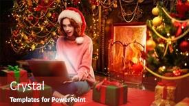  Presentation with happy new year - Slide deck having christmas-and-new-year-celebration background and a tawny brown colored foreground