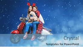  Presentation with beautiful young girl red - Amazing slide deck having christmas-and-new-year-concept backdrop and a light blue colored foreground