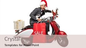  Presentation with space suit - Colorful slide deck enhanced with christmas-and-new-year-sale backdrop and a soft green colored foreground