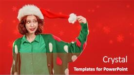  Presentation with green pom pom - Slide deck featuring christmas-and-new-year background and a crimson colored foreground