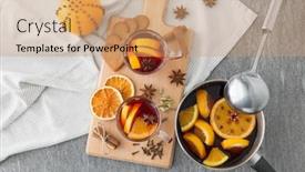  Presentation with mulled wine - Theme with christmas-and-seasonal-drinks-concept background and a coral colored foreground