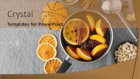  Presentation with mulled wine - Colorful presentation theme enhanced with christmas-and-seasonal-drinks-concept backdrop and a gold colored foreground