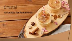  Presentation with wood board - Colorful presentation design enhanced with christmas-and-seasonal-drinks-concept backdrop and a red colored foreground