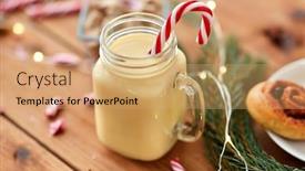  Presentation with cane - PPT layouts enhanced with christmas-and-seasonal-drinks-concept background and a coral colored foreground