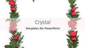  Presentation with winter border - Audience pleasing presentation theme consisting of christmas and winter background border with red bauble ball and bell decorations holly and juniper fir leaves on white background with copy space backdrop and a white colored foreground