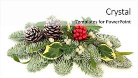  Presentation with christmas holly - Slide set consisting of christmas and winter table decoration background and a white colored foreground