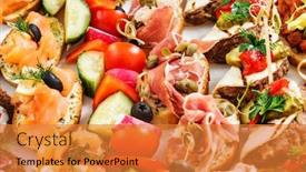  Presentation with appetizers - Colorful slide set enhanced with christmas appetizers in the box backdrop and a gold colored foreground