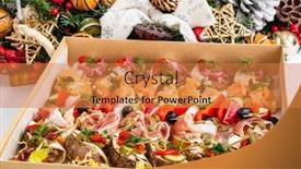  Presentation with appetizers - Audience pleasing PPT theme consisting of christmas appetizers in the box backdrop and a coral colored foreground