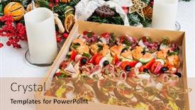  Presentation with appetizers - Colorful PPT theme enhanced with christmas-appetizers-in-the-box backdrop and a coral colored foreground