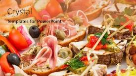  Presentation with appetizers - PPT layouts having christmas-appetizers-in-the-box background and a coral colored foreground
