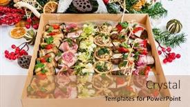  Presentation with appetizers - PPT layouts consisting of christmas appetizers on the table background and a coral colored foreground
