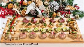 Presentation with appetizers - Cool new PPT layouts with christmas-appetizers-on-the-table backdrop and a yellow colored foreground