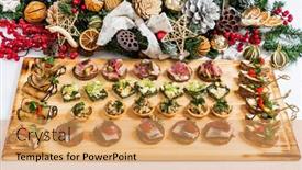  Presentation with appetizers - Presentation design featuring christmas-appetizers-on-the-table background and a yellow colored foreground
