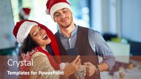  Presentation with work celebration - Audience pleasing slide set consisting of christmas at work business people take selfie photo shot celebration on christmas at the office backdrop and a red colored foreground