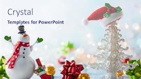  Presentation with silver christmas - Slide deck consisting of christmas background with decorative silver christmas tree and snowman background and a sky blue colored foreground