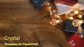 Presentation with wooden lighting - Presentation theme featuring christmas-background-with-electric-garland background and a tawny brown colored foreground