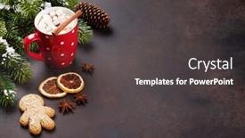  Presentation with christmas chocolate - PPT layouts enhanced with christmas background with fir tree hot chocolate and marshmallow view with copy space background and a dark gray colored foreground