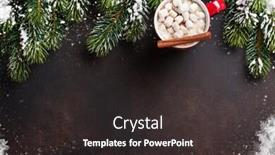  Presentation with fir tree - Slide deck enhanced with christmas background with fir tree hot chocolate and marshmallow top view with copy space background and a dark gray colored foreground