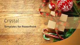  Presentation with christmas holly - Amazing presentation design having christmas background with gift box branches of holly and fir on wooden background winter festive concept flat lay copy space backdrop and a yellow colored foreground