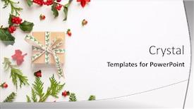  Presentation with holly - PPT theme enhanced with christmas background with gift box branches of fir tree evergreens and holly with red berries on white winter festive nature concept flat lay copy space background and a pink colored foreground
