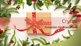  Presentation with christmas holly - Slide set having christmas background with gift box background and a coral colored foreground