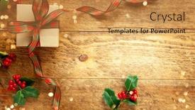  Presentation with christmas holly - Slide deck having gift box branches of holly background and a gold colored foreground