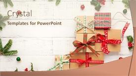  Presentation with holly - Colorful slide set enhanced with christmas background with gift boxes christmas decorations and branches of holly and fir on white wooden background winter festive concept flat lay copy space backdrop and a cream colored foreground